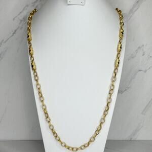 Vintage Gold Tone Rhinestone Barrel Chain Link Toggle Necklace 50" ✨